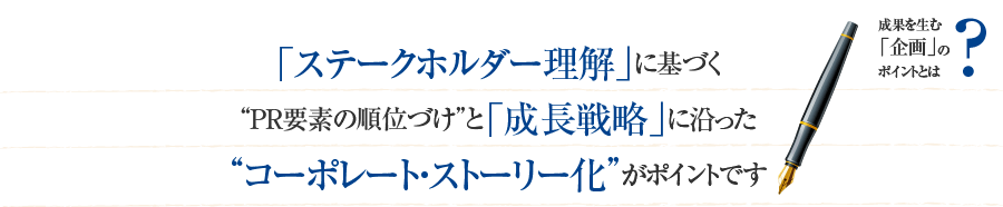 「ステークホルダー理解」に基づく“PR要素の順位づけ”と「成長戦略」に沿った“コーポレート・ストーリー化”がポイントです